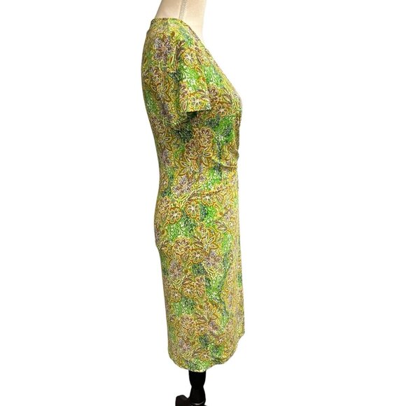 Anne Klein‎ Dress Womens 2 Green Floral Faux Wrap Jersey Knit Surplice Ruched - Picture 4 of 12